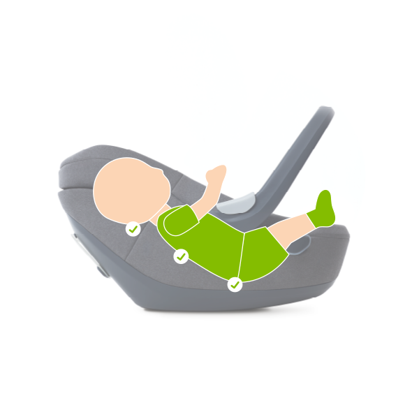 Side-view of Albert baby car seat with showing the baby position