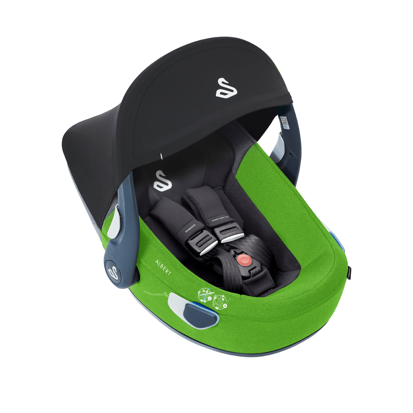 Albert i-Size baby car seat, diagonal view in grey green with sun canopy