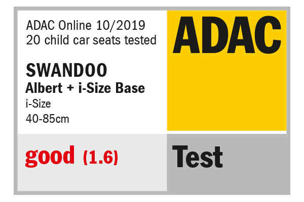 ADAC test result label for Albert + i-Size base baby car seat