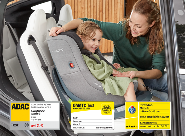 Swandoo's Marie 3 child seat wins best in category at the autumn 2021 tests by consumer rating organisations ADAC, ÖAMTC and TCS